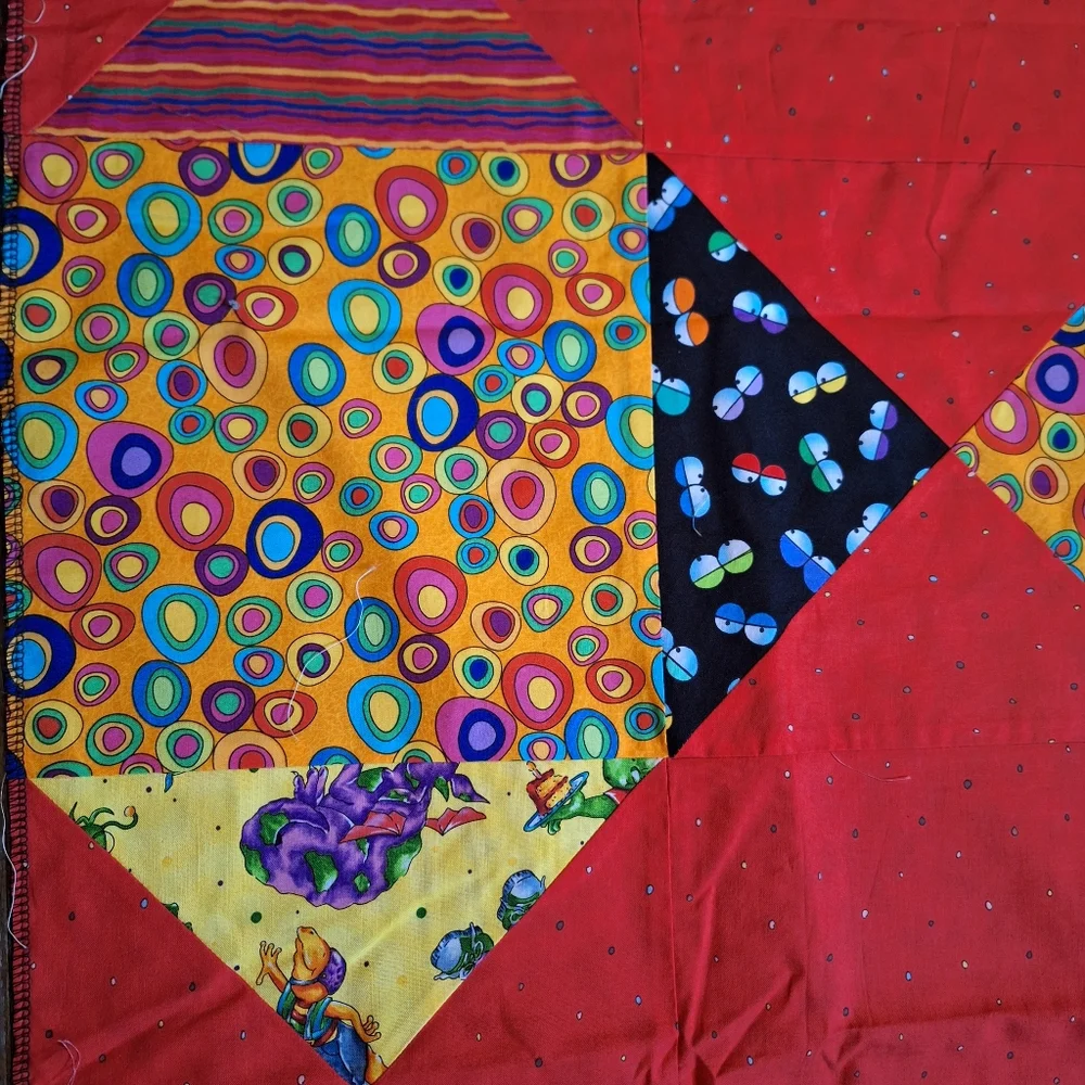 Whimsical Dragon Characters Patchwork Quilt Top, Handmade, NWOT
